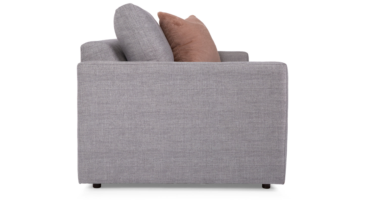 Gray sofa with two cushions on a white background