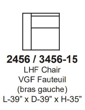Technical drawing of a chair labeled 2456/3456-15 with dimensions on a white background.
