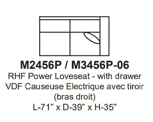 Alice Right Hand Facing Power Loveseat With Drawer (Leather)
