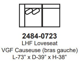 Mia Left Hand Front Loveseat - 23" Seat Depth