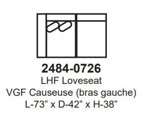 Mia Left Hand Front Loveseat 26" Seat Depth