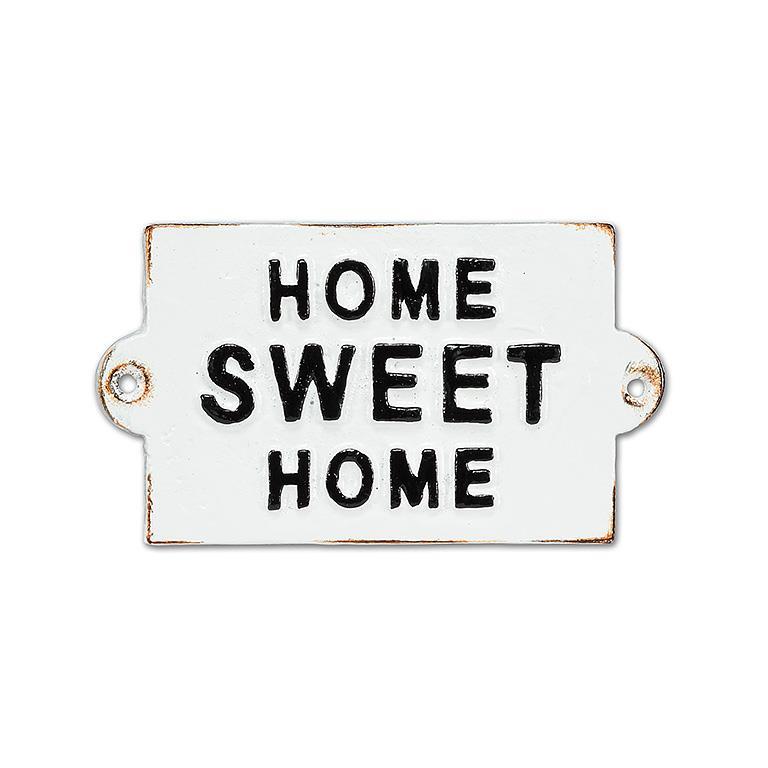 Decorative sign with 'Home Sweet Home' text on a white background
