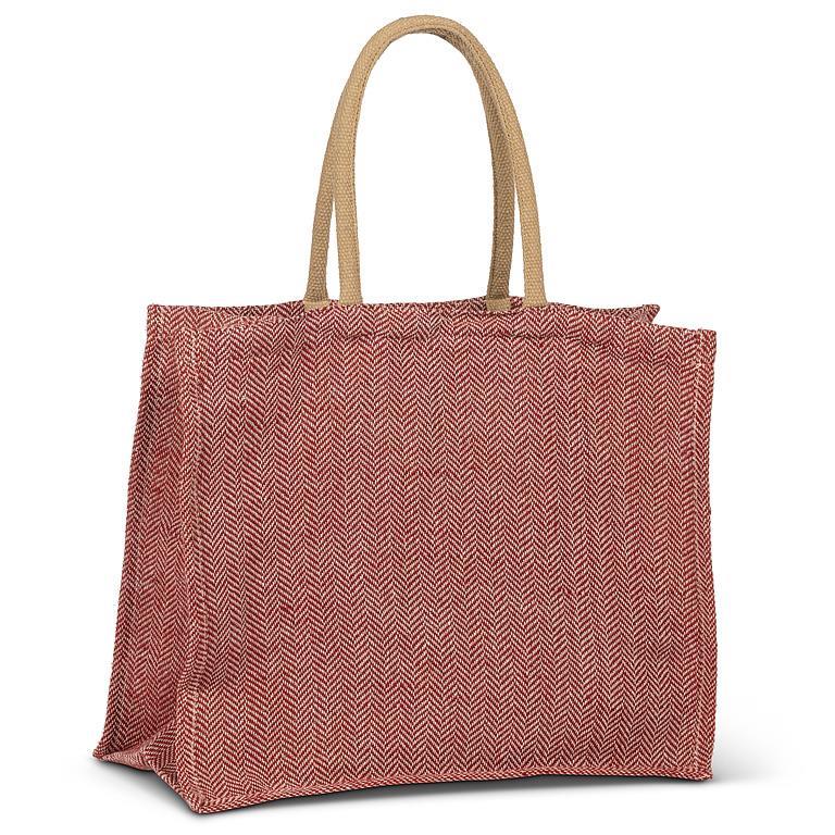Red And White Herringbone Tote