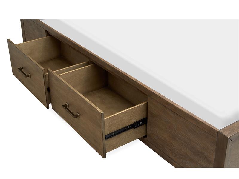 Wooden desk with open drawers on a white background
