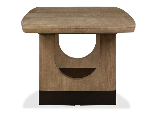 Wooden side table with a unique design on a white background