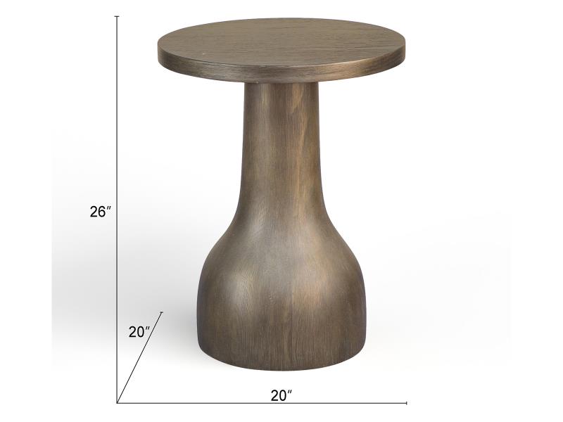 Wooden side table with dimensions on a white background