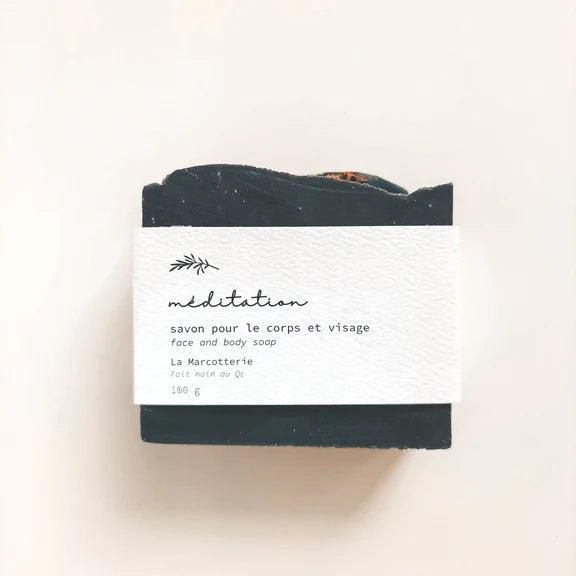 Bar of soap with a label on a light background