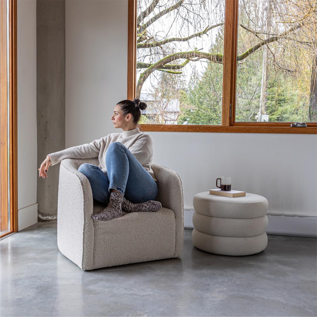 Rosie Ottoman - Velvet Ecru