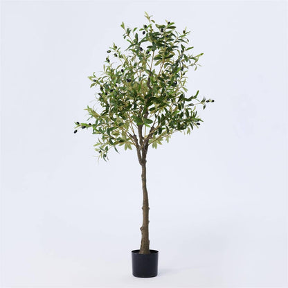 Potted artificial olive tree on a white background