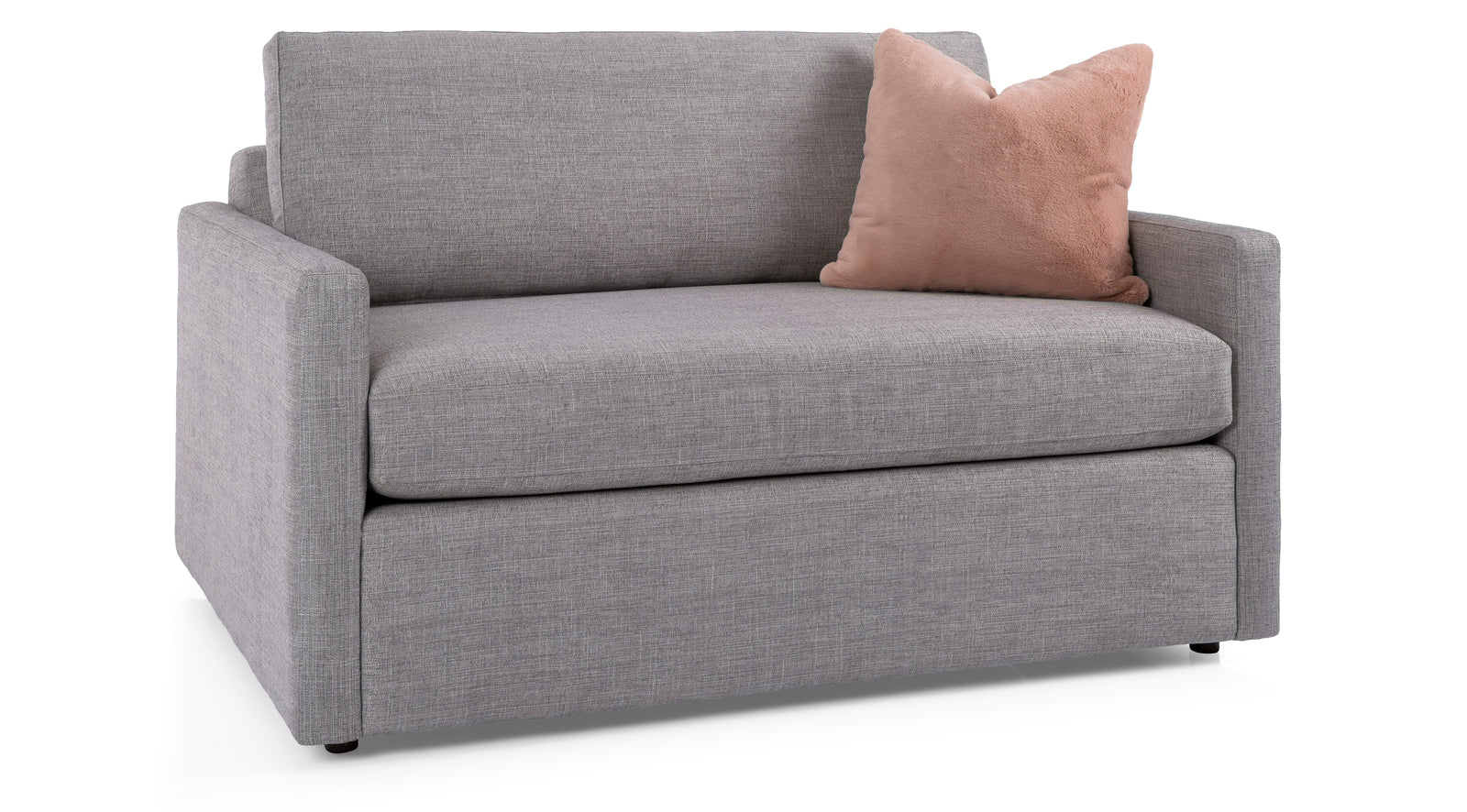 Gray sofa with a brown pillow on a white background