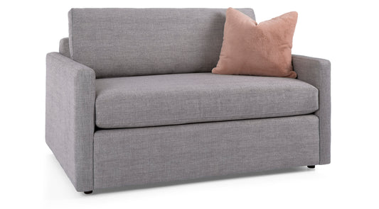 Gray sofa with a brown pillow on a white background