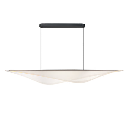 Modern pendant light with a white shade and black frame on a white background