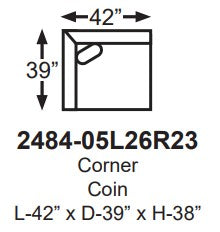 Measurement chart for a corner coin product with dimensions and code.
