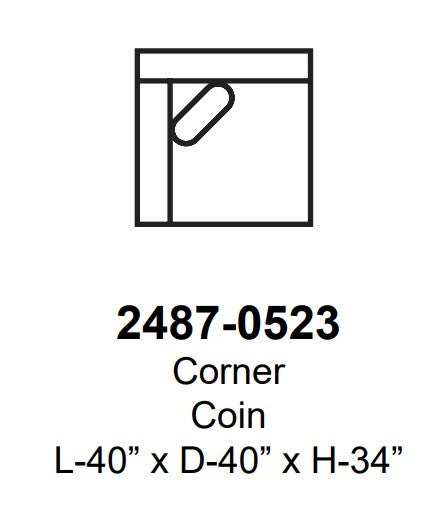 Black and white icon of a corner coin with dimensions on a white background