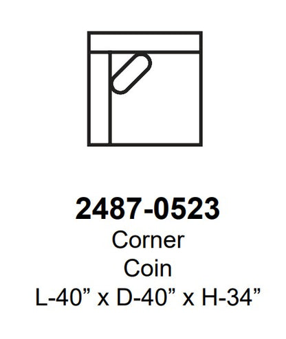 Black and white icon of a corner coin with dimensions on a white background
