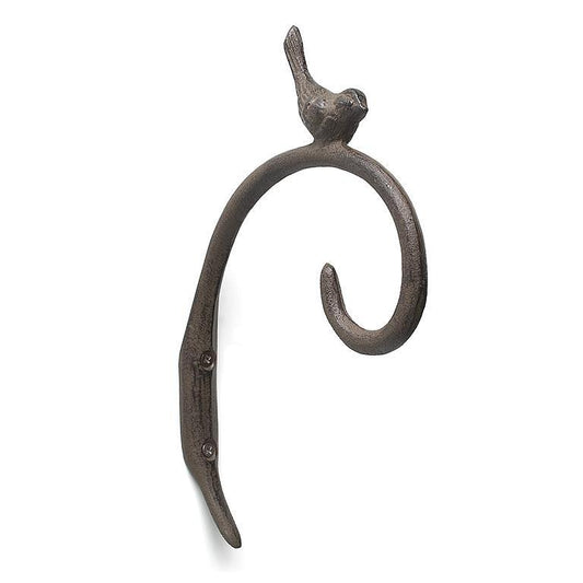 Decorative metal hook with bird design on a white background