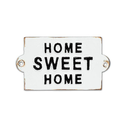 Decorative sign with 'Home Sweet Home' text on a white background