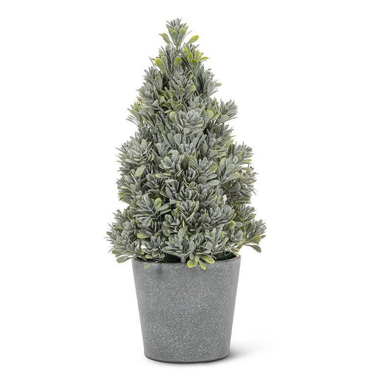 Potted artificial tree with a gray pot on a white background