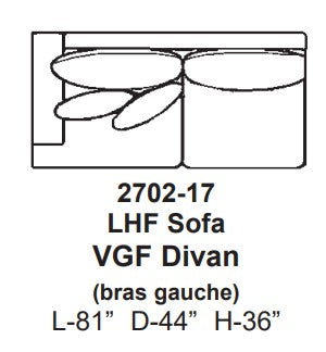 Diagram of a sofa and divan layout with dimensions labeled.