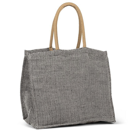 Black And White Herringbone Tote