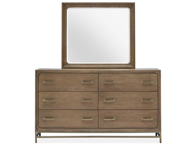 Wooden dresser with mirror on a white background