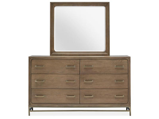 Wooden dresser with mirror on a white background