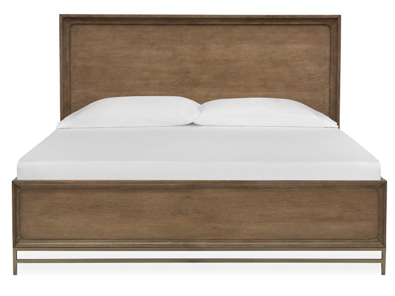 Wooden bed frame with white mattress and pillows on a white background