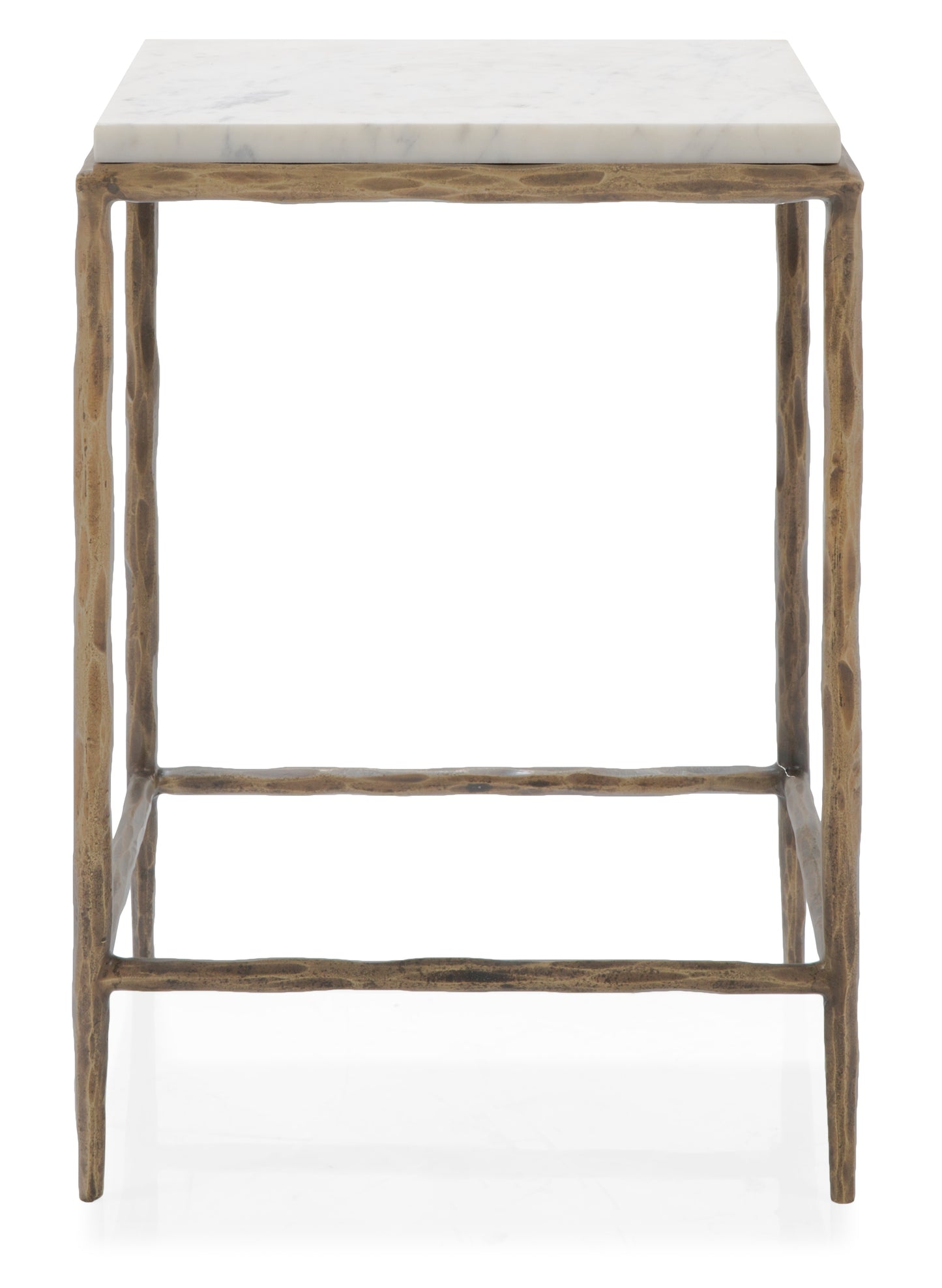 Small side table with marble top and wooden frame on a white background