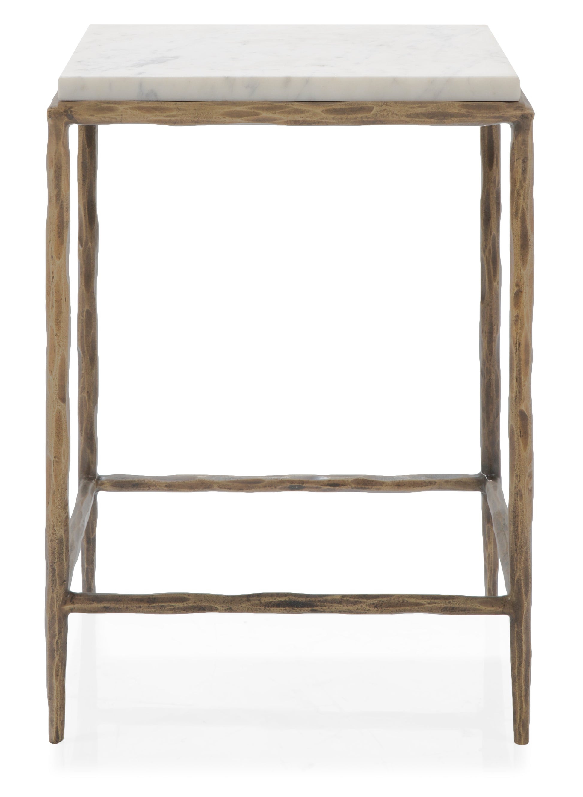 Small side table with marble top and wooden frame on a white background