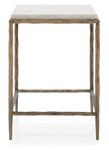 Small side table with marble top and wooden frame on a white background