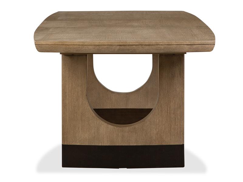 Wooden side table with a unique design on a white background