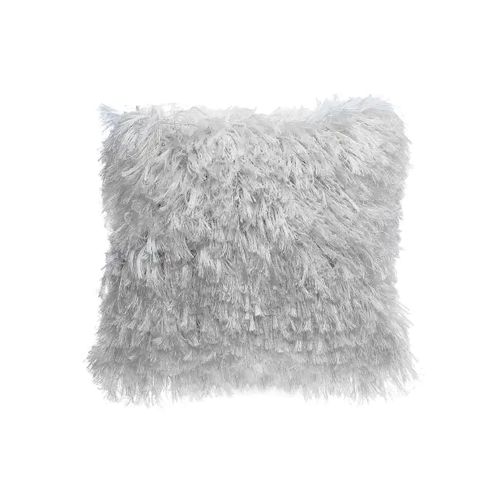 Fluffy gray pillow on a white background
