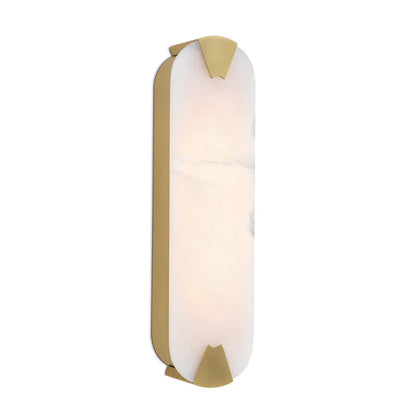 Wall sconce with gold and white design on a white background
