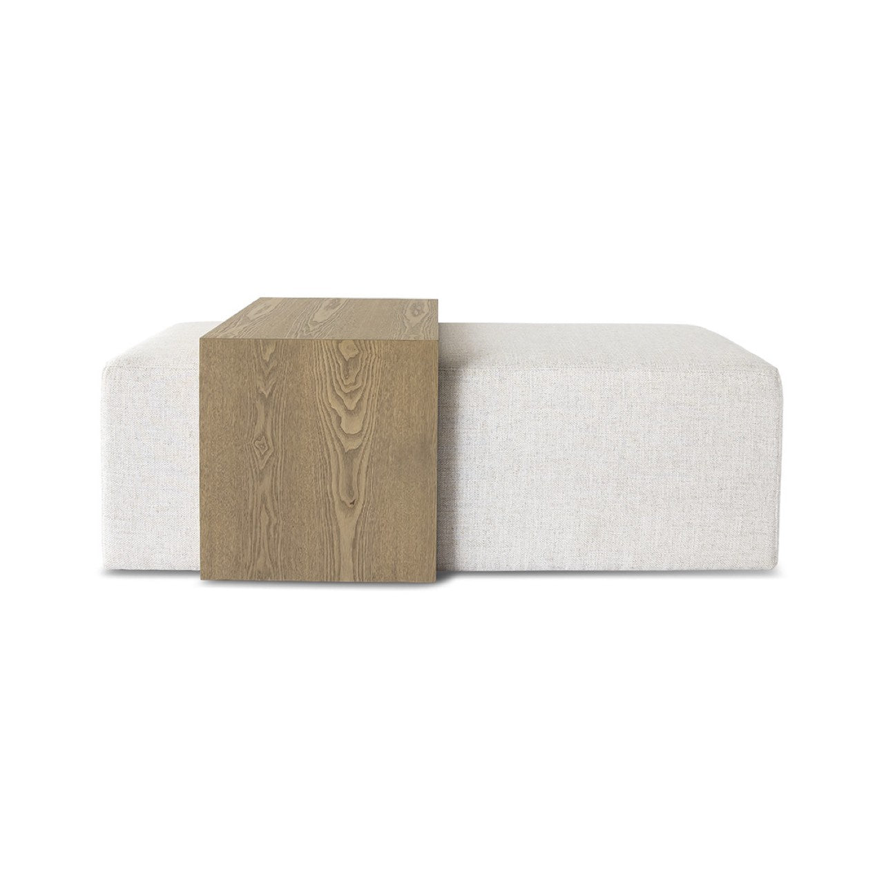 Wooden cube and white cushion on a white background