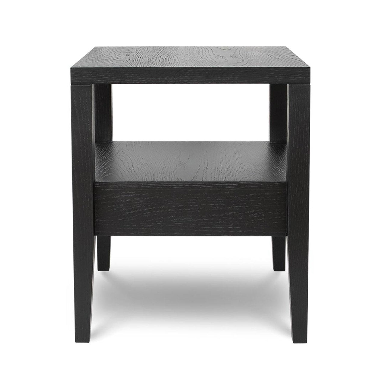 Black side table with a textured surface on a white background