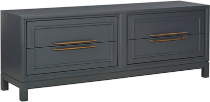 Gray dresser with gold handles on a white background