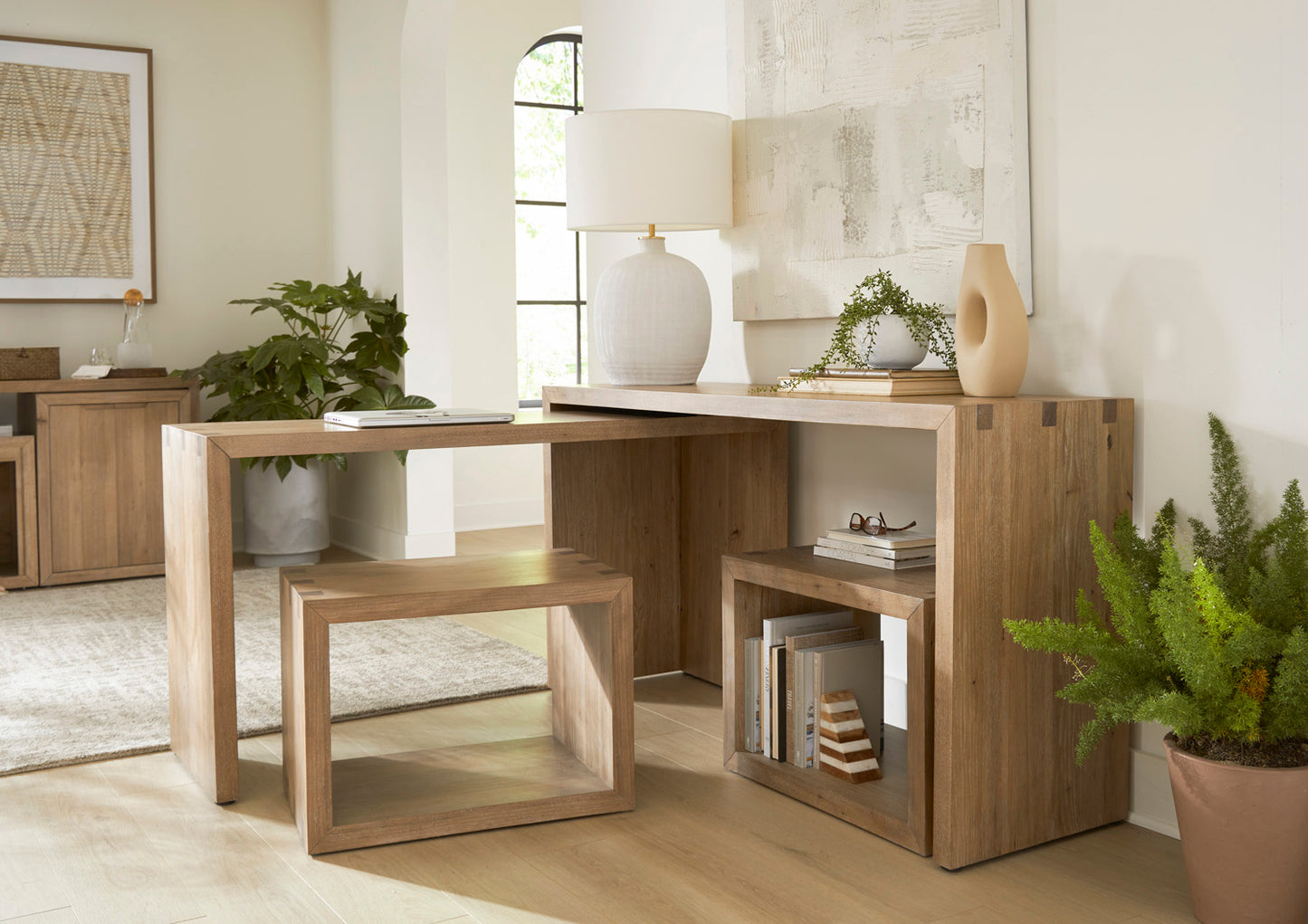 Jennifer Nesting Console Table with Two Stools