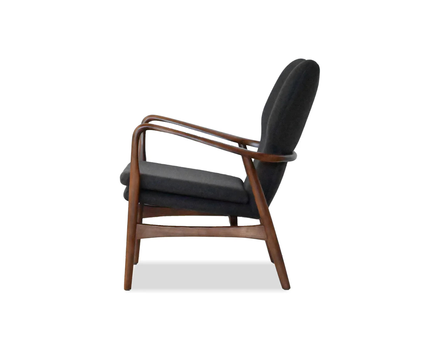 Black armchair with wooden frame on a white background