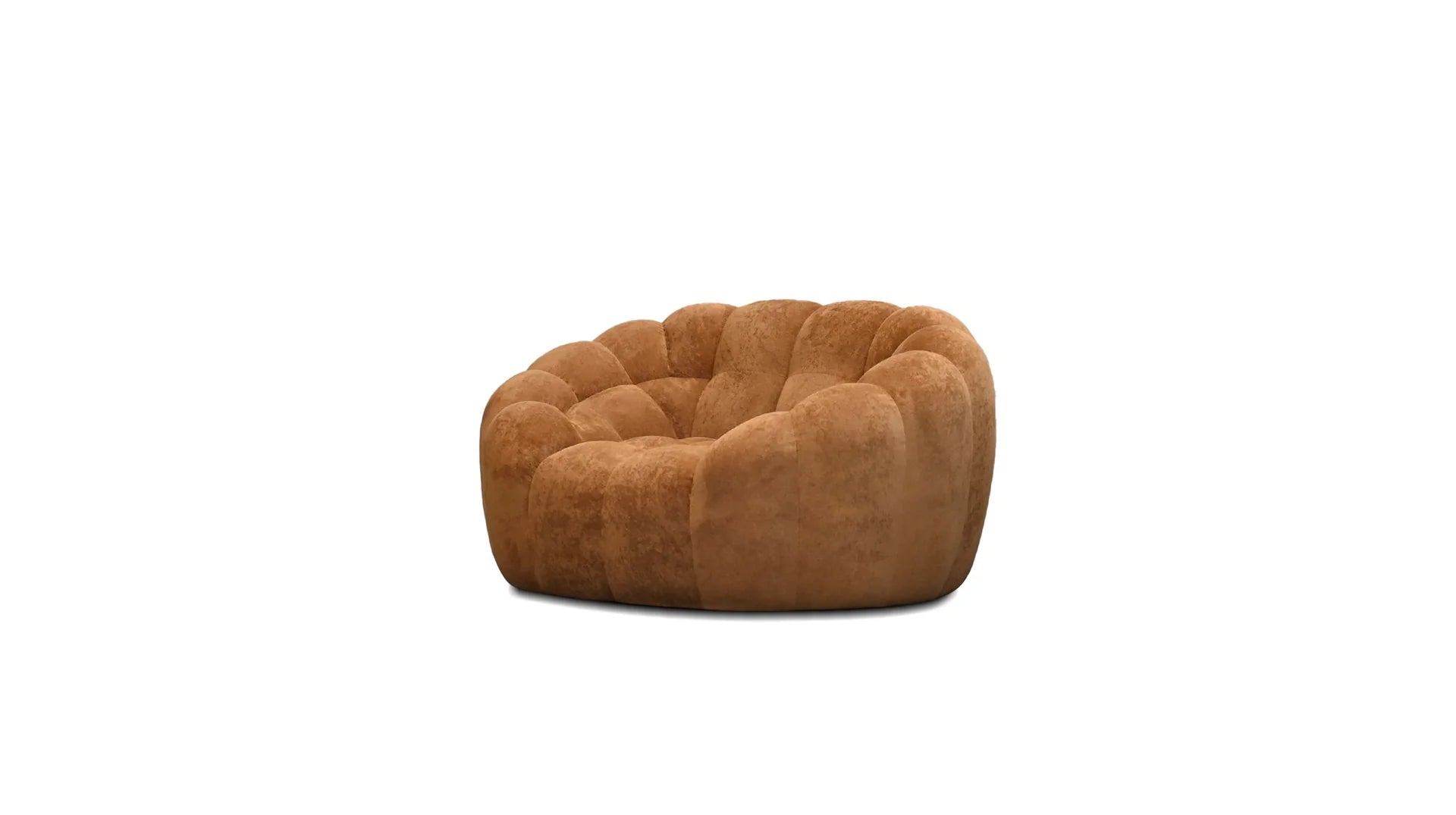 Brown quilted arm chair on a white background