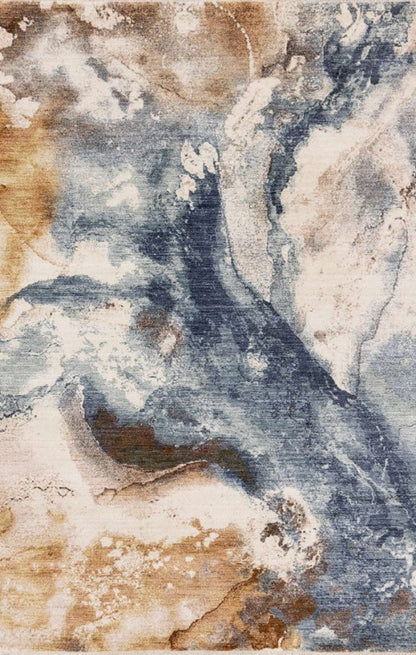 Abstract art piece with blue, brown, and beige colors on a textured surface
