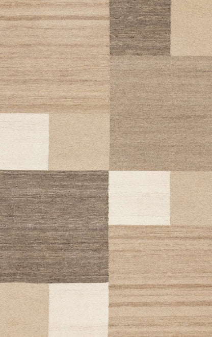 Checkered pattern rug with beige, brown, and white squares