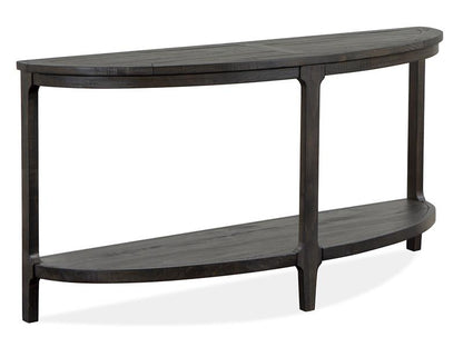 Dark wood console table on a white background