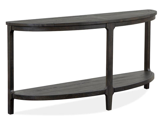 Dark wood console table on a white background