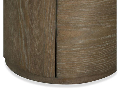 Close-up of a wooden side table with a focus on the grain and texture.