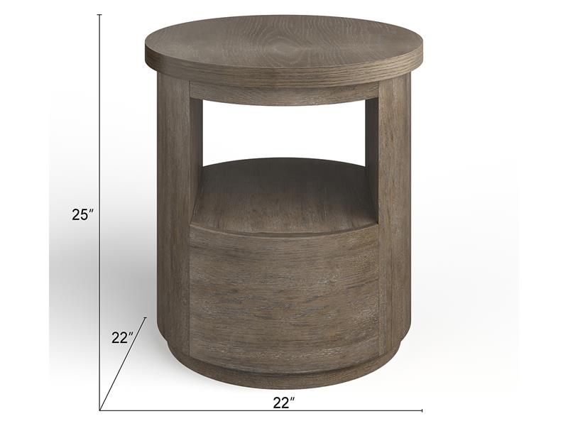 Wooden side table with dimensions on a white background