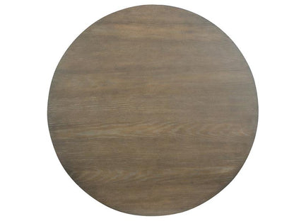 Round wooden table top on a white background
