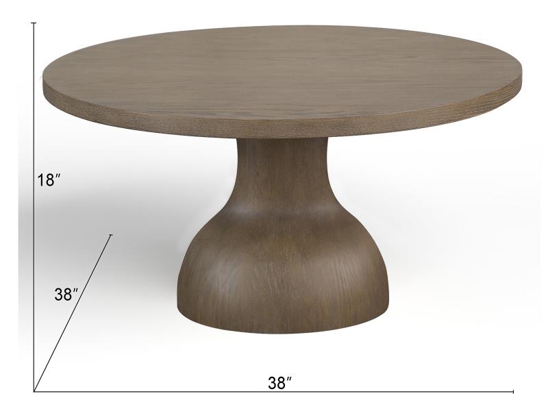 Wooden round table with dimensions on a white background