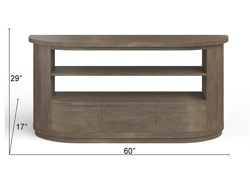Wooden TV stand with dimensions on a white background