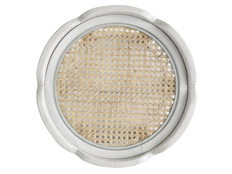 Round white table top with wicker insert