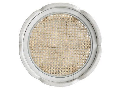 Round white table top with wicker insert